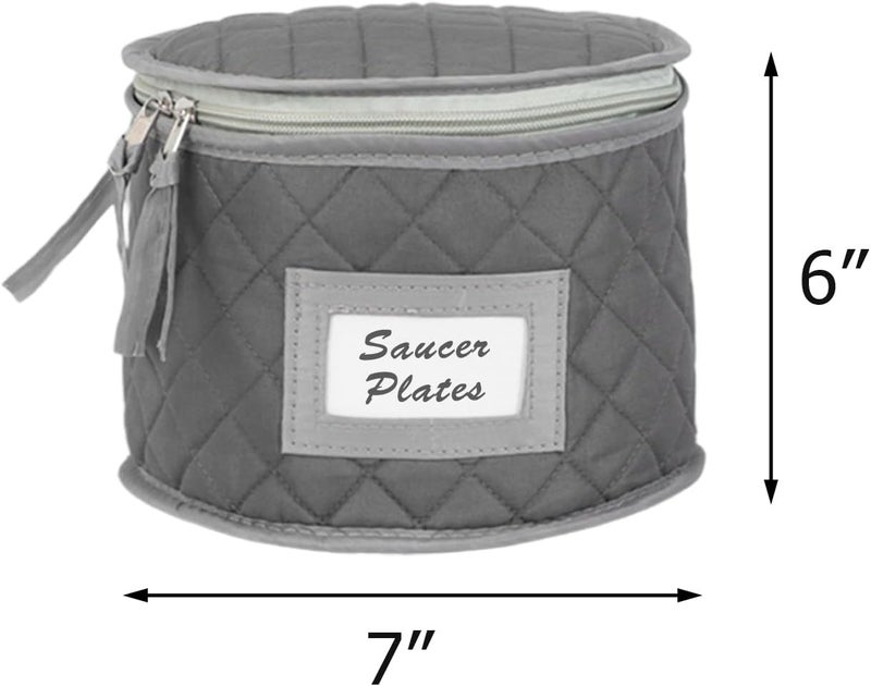 Stack Store Plus More China Storage Case - Saucer or Small Plate Quilted Case - 7" diameter x 6" height - Gray - Includes 12 Felt Separators -Stackable With Padded Interior - Great for Appetizer Plates - Image 2